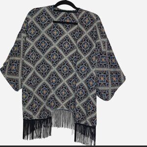 Women's Kimono, blue and gold geometric print size medium/large